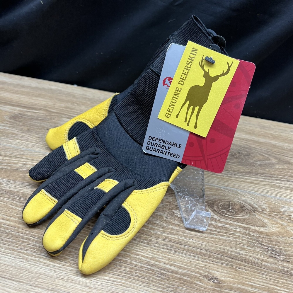 Gander Mountain Mens XL Deerskin Nylon Shooting Gloves Black Yellow 30-017T-XL-G